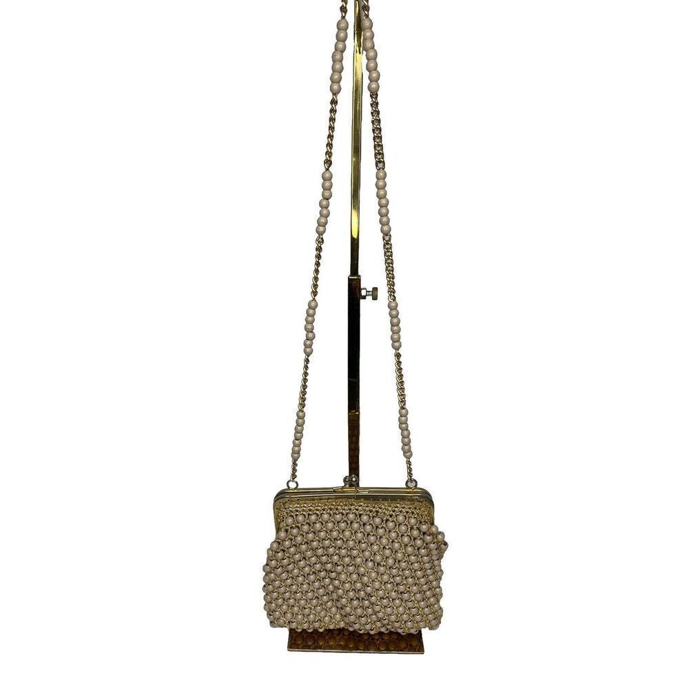 Vintage 1960 Delia Made In Italy Beige Beaded Purse‎